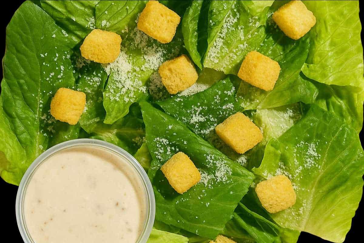 closeup of caesar side salad